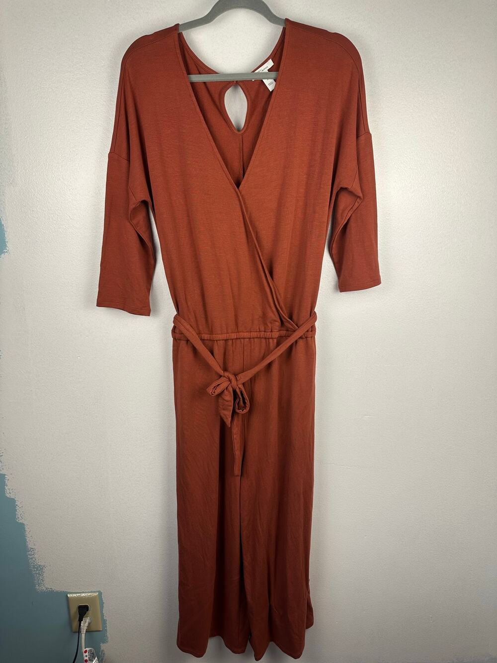 Daily Ritual Supersoft Elbow-Sleeve Overlap Jumpsuit brick red/terracotta Med.